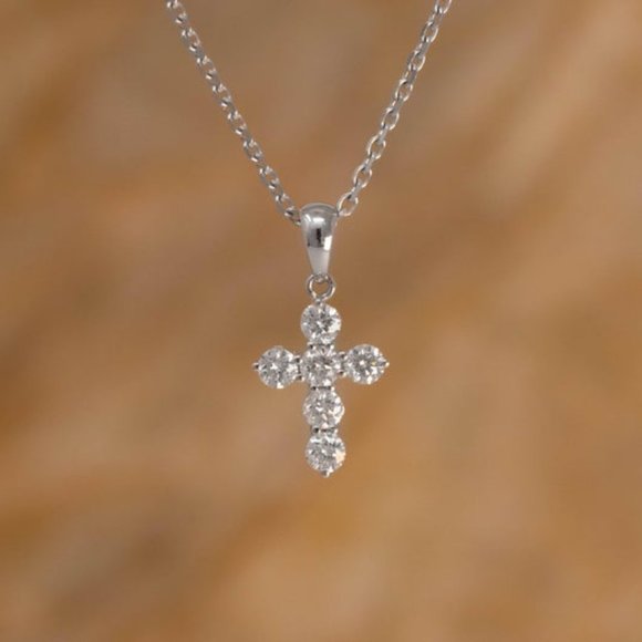Natural Diamond Cross Pendant In 18k White Gold - Picture 3 of 4